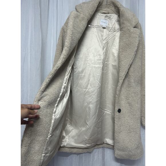 Daily Ritual Jacket Womens MED Beige Brown Teddy Bear Fleece Oversized-Fit Coat - Picture 7 of 10